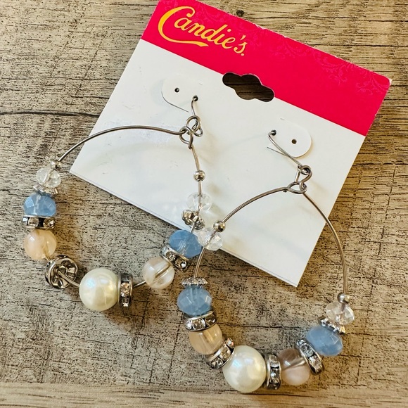 Candie's Jewelry Candies Earrings Hoop Bead Crystal Faux Pearl Large Oval Statement Bohemian